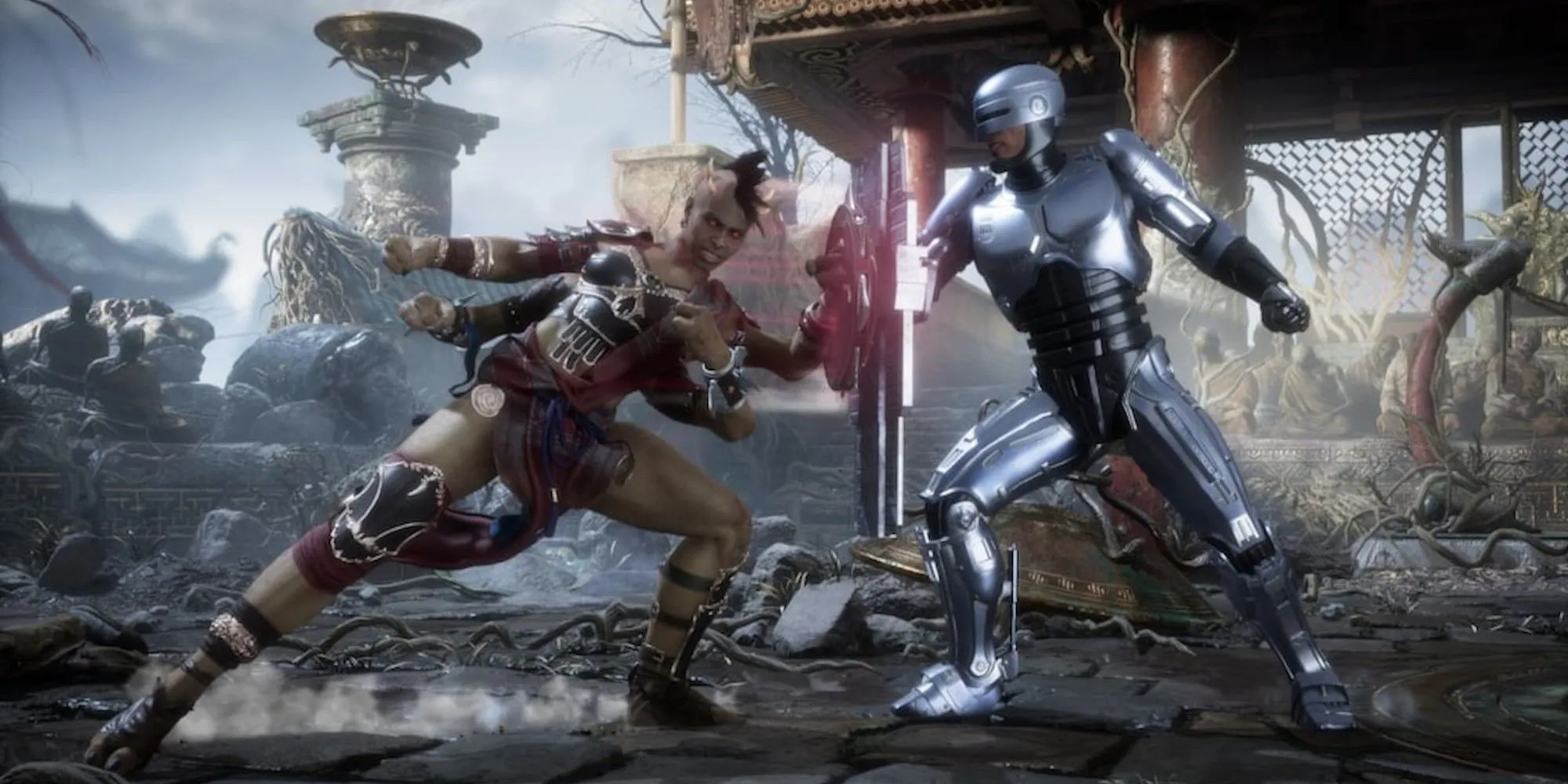 Hai nhân vật Sheeva và Robocop đối đầu trong Mortal Kombat 11.