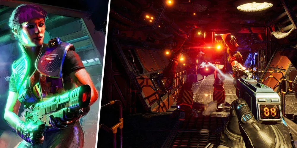 Hành lang tối tăm trong trạm không gian Citadel của System Shock Remake đầy rẫy hiểm nguy