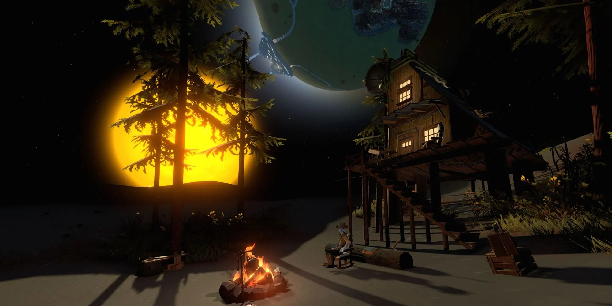 Hành tinh nhỏ trong hệ mặt trời thu nhỏ của Outer Wilds, thể hiện vật lý không gian
