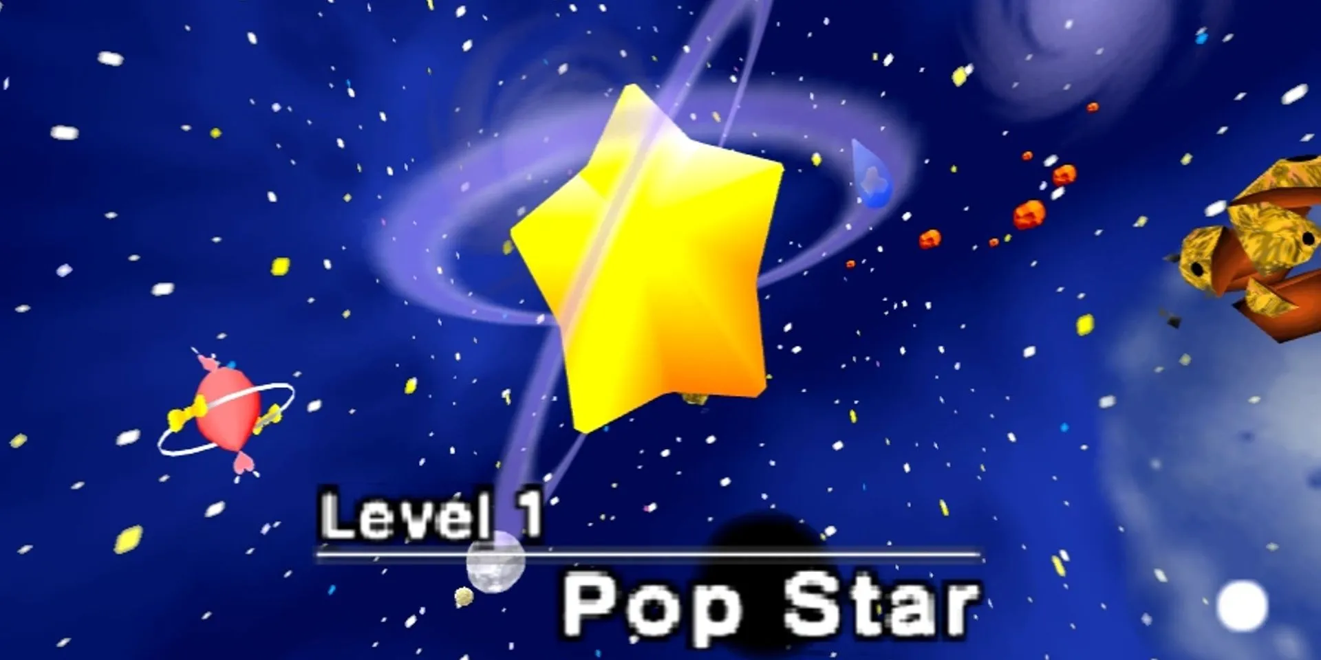 Hành tinh Popstar rực rỡ trong Kirby 64 với Kirby đang bay lượn
