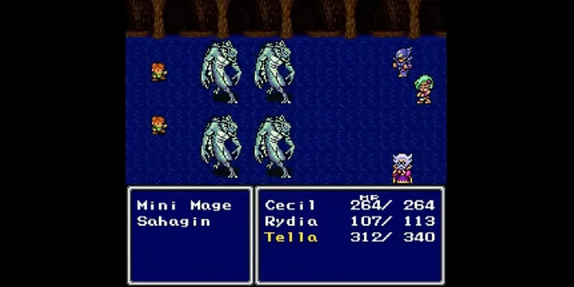 Hệ thống chiến đấu ATB sơ khai trong Final Fantasy IV Pixel Remaster với Cecil và đồng đội.