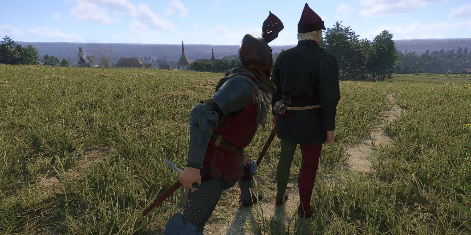 Henry đang cầm Dao Găm lẻn sau lưng một người đàn ông trong Kingdom Come Deliverance 2