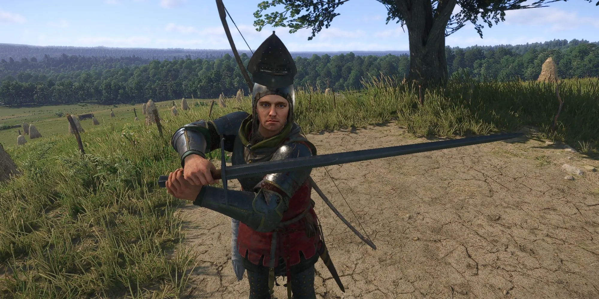 Henry đang cầm Trường Kiếm Đấu Tay Đôi trong Kingdom Come Deliverance 2