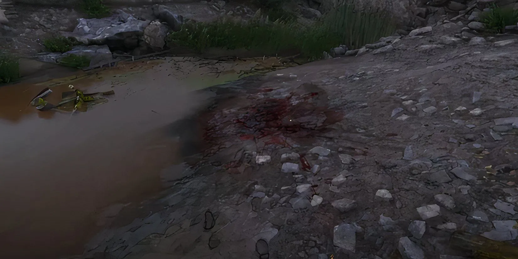 Hiện trường nơi Alice bị sát hại gần một ao nhỏ trong Kingdom Come Deliverance 2