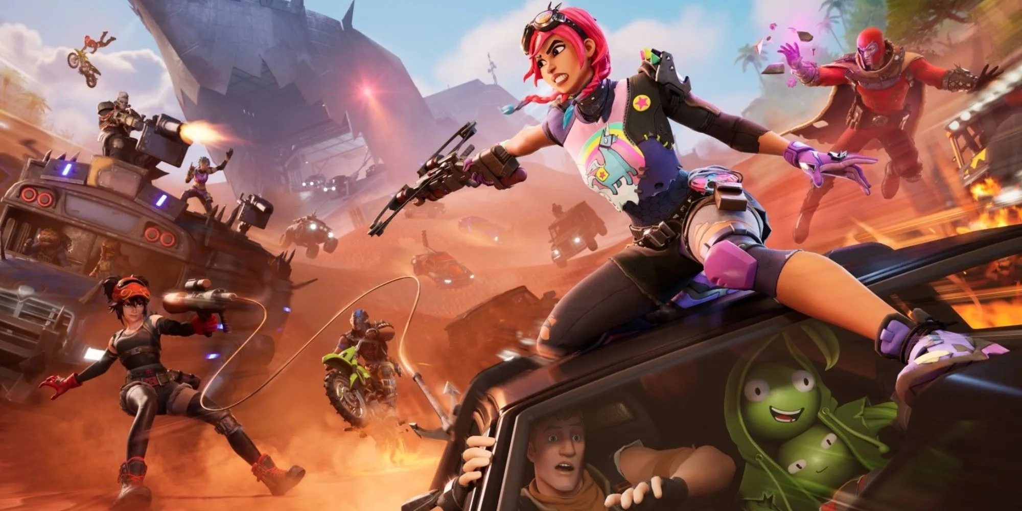 Hình ảnh chính thức Fortnite Chapter 5 Season 3 Wrecked với chủ đề hậu tận thế và phương tiện chiến đấu