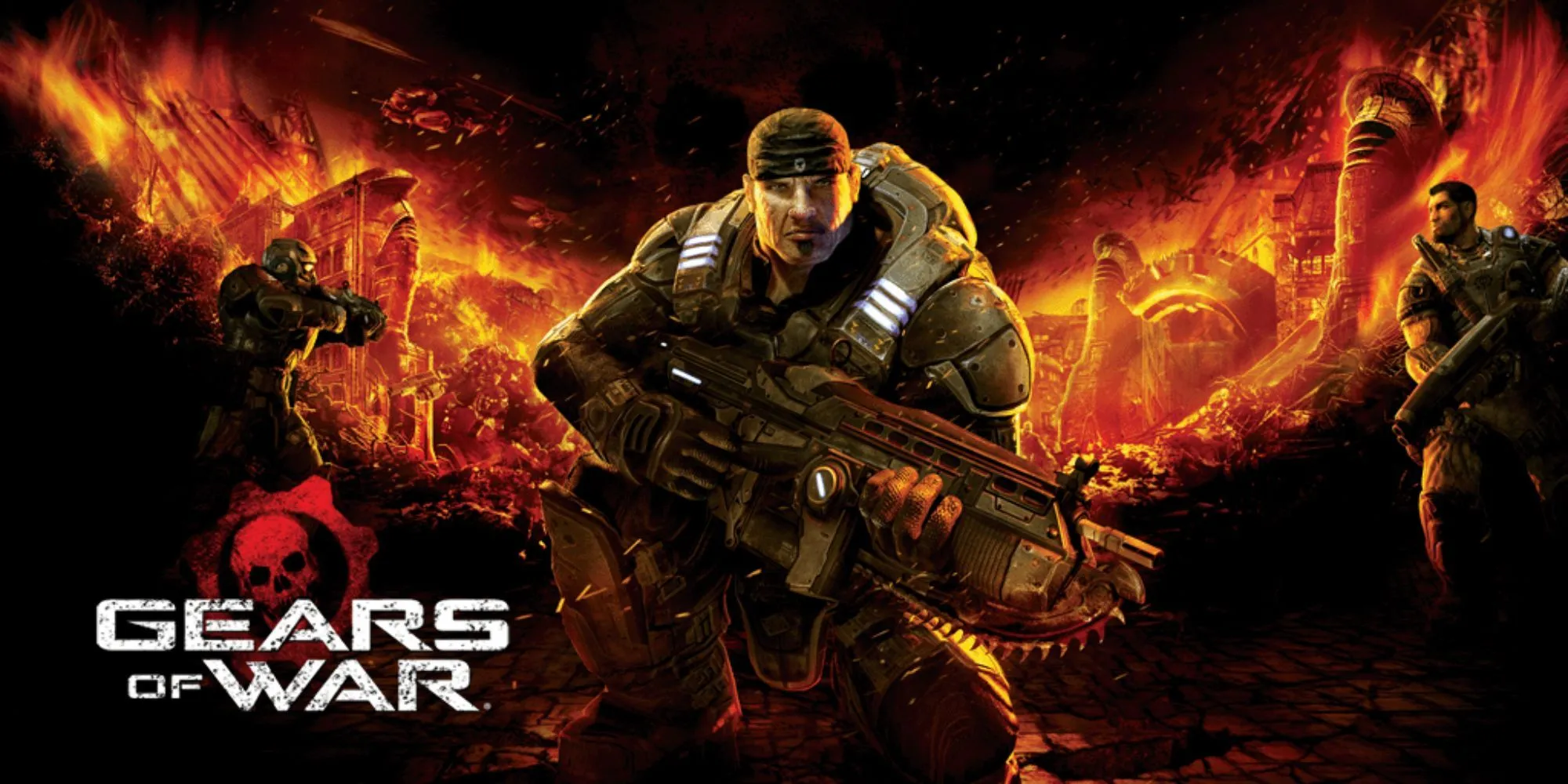 Hình ảnh đại diện cho dòng game Gears of War với logo và nhân vật Marcus Fenix, minh họa cho tin đồn Gears of War Collection sắp ra mắt trên PS5.