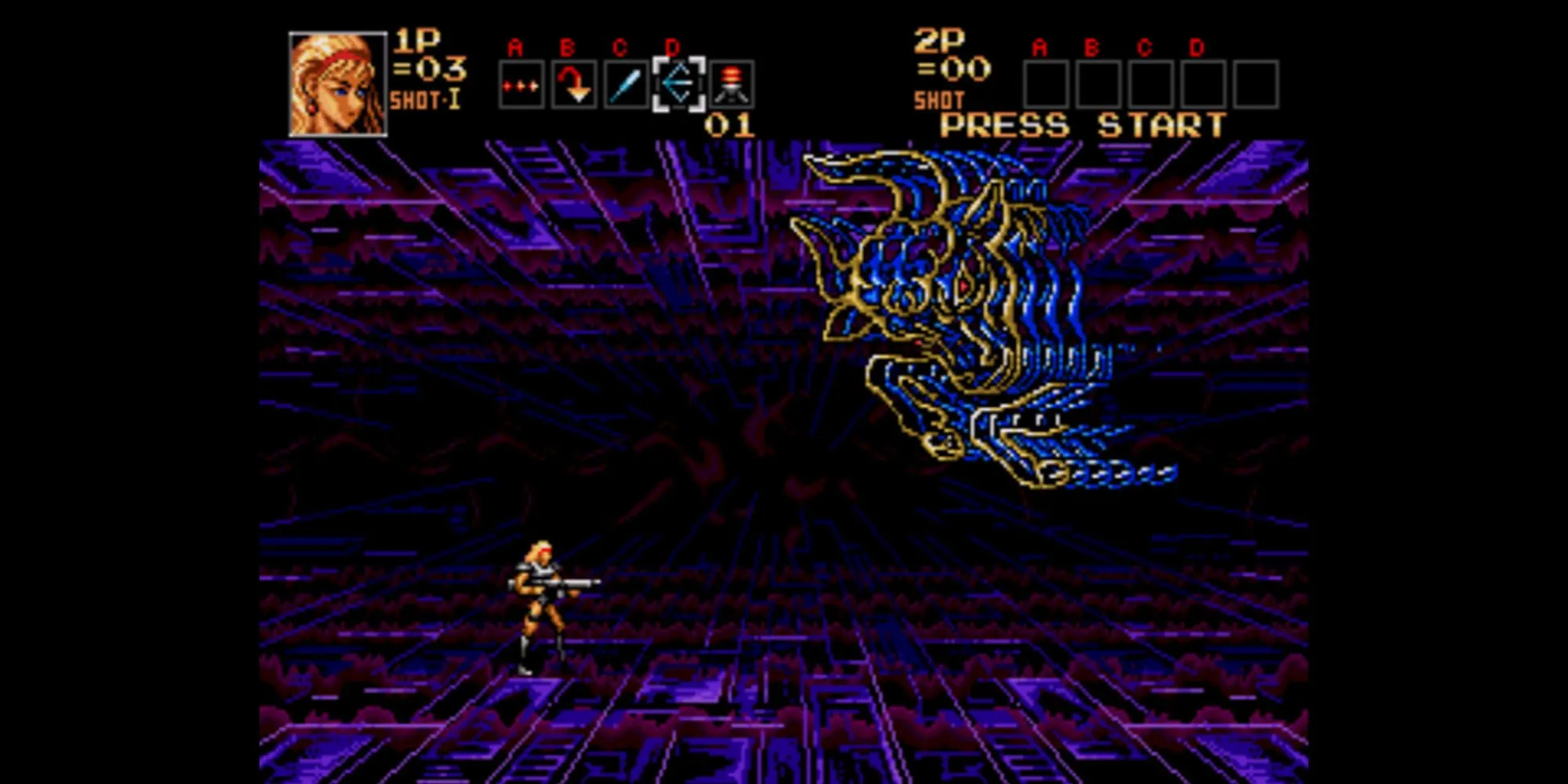 Hình ảnh gameplay Contra Hard Corps trên Sega Genesis, nổi tiếng là một trong những game Contra khó nhất