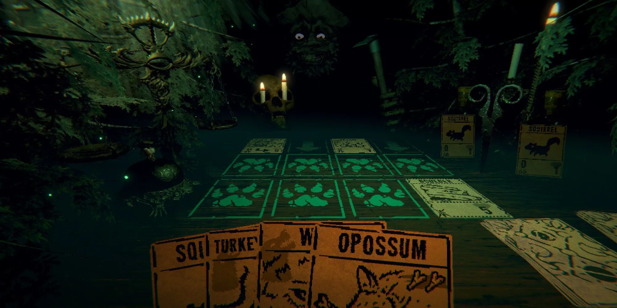 Hình ảnh lá bài và bàn chơi trong game Inscryption