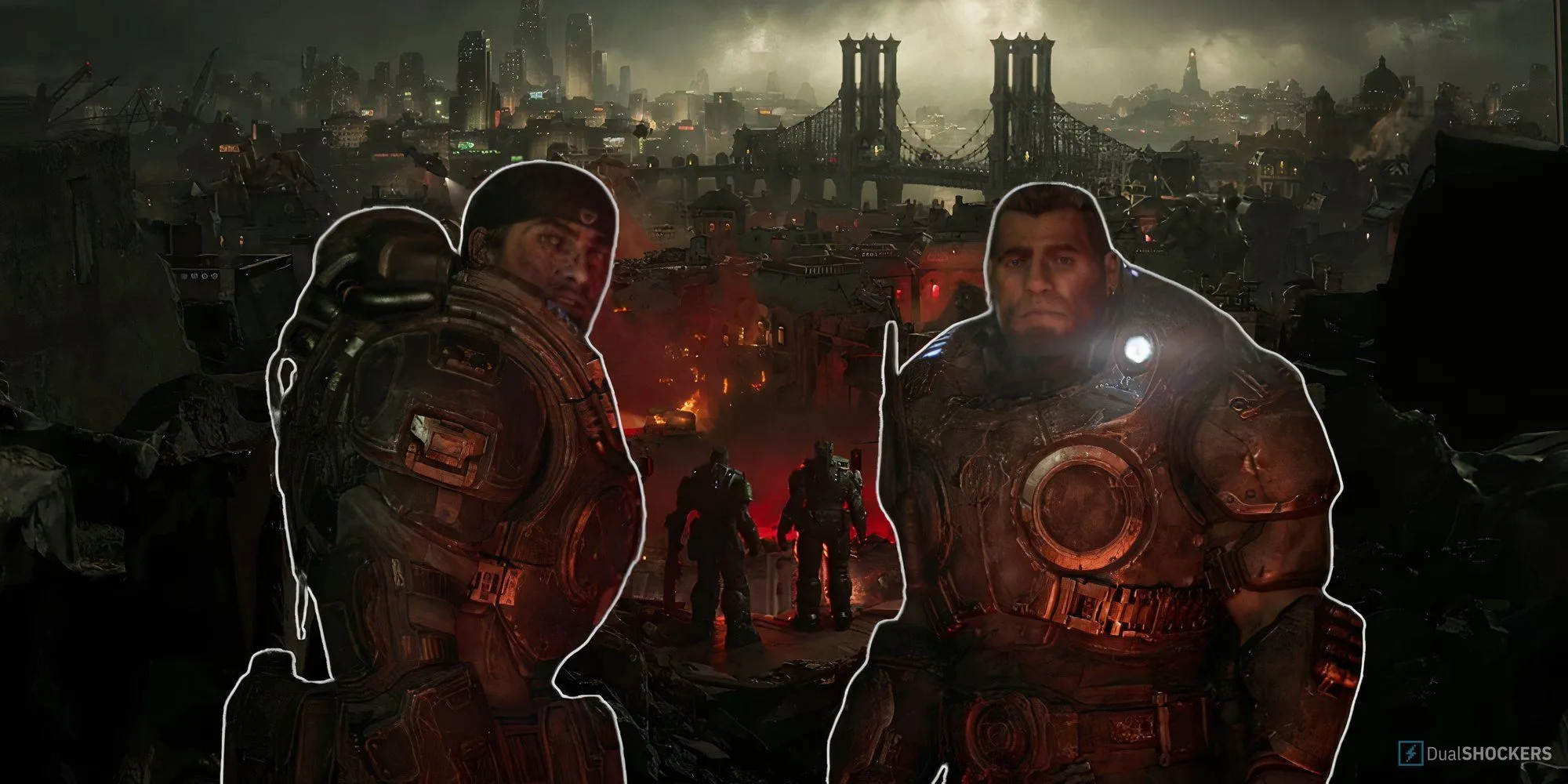 Hình ảnh Marcus Fenix và Dom Santiago trong trailer Gears of War: E-Day, tựa game prequel đang được The Coalition phát triển.