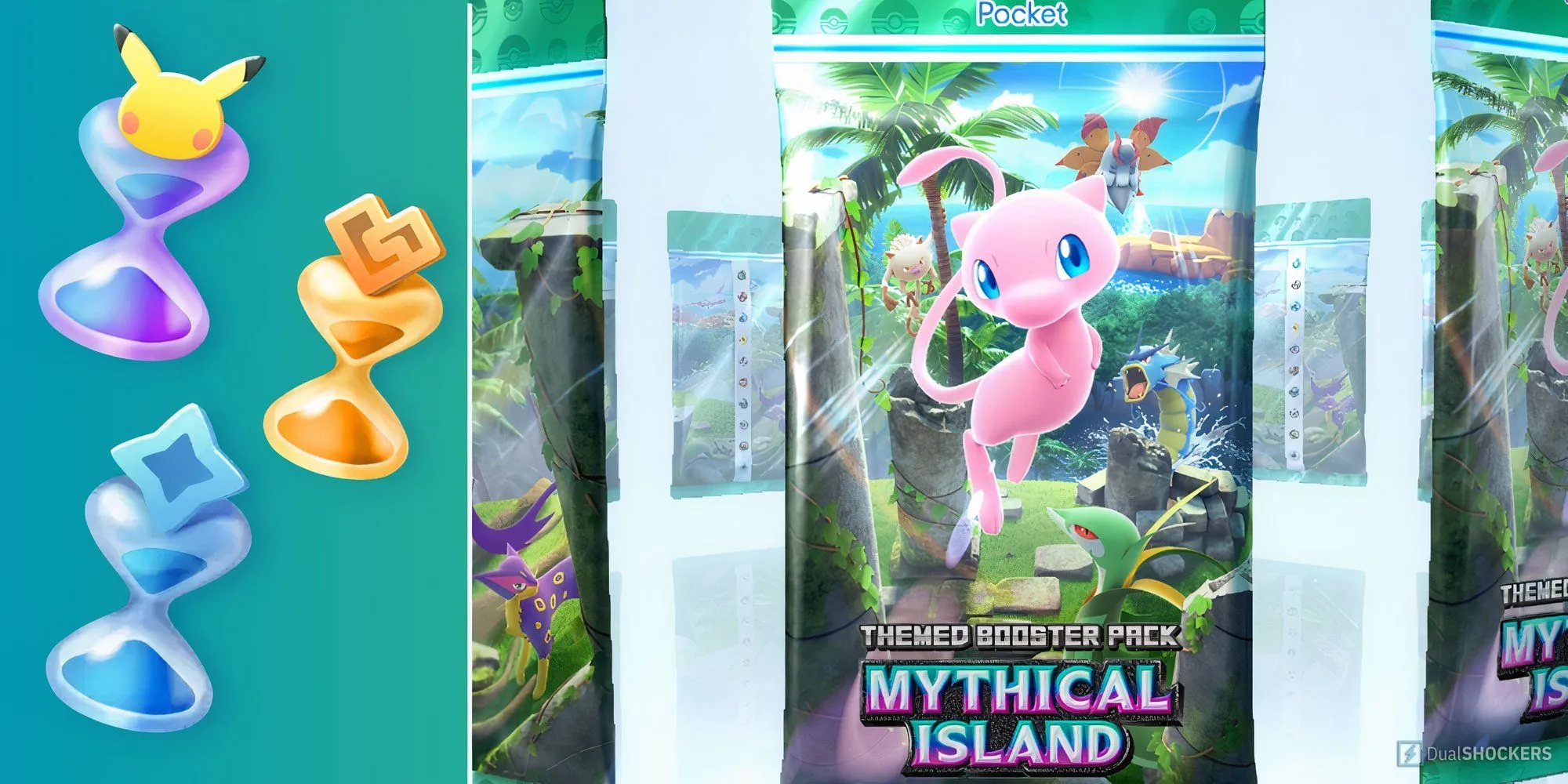 Hình ảnh Mew trong game Pokemon TCG Pocket với giao diện mở gói thẻ bài