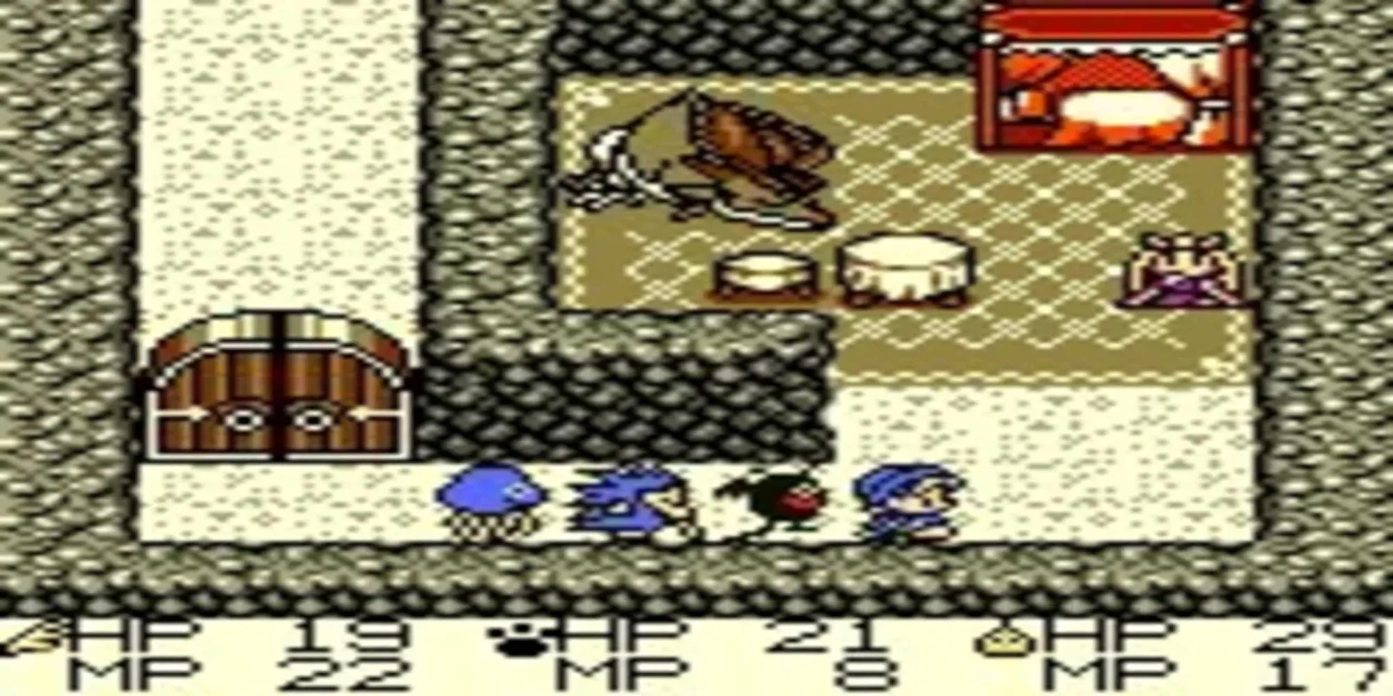 Hình ảnh nhân vật chính và một quái vật đồng hành trong game Dragon Warrior Monsters trên Game Boy Color