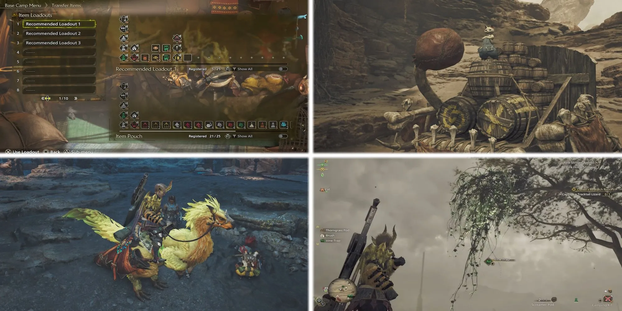 Hình ảnh quảng bá cho Monster Hunter Wilds với logo và các nhân vật nổi bật từ series
