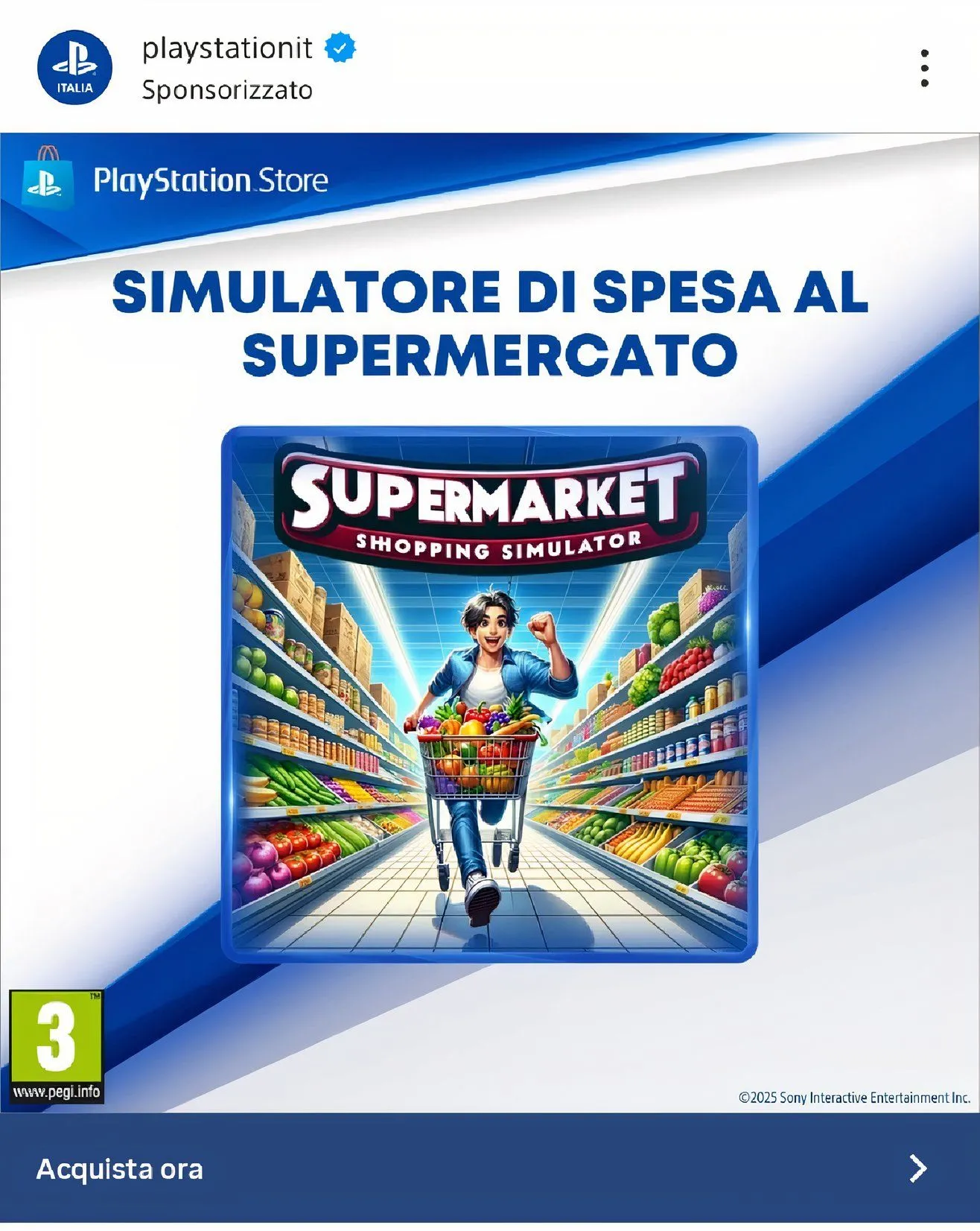 Hình ảnh quảng bá game Supermarket Shopping Simulator đầy lỗi AI do PlayStation Italy đăng tải