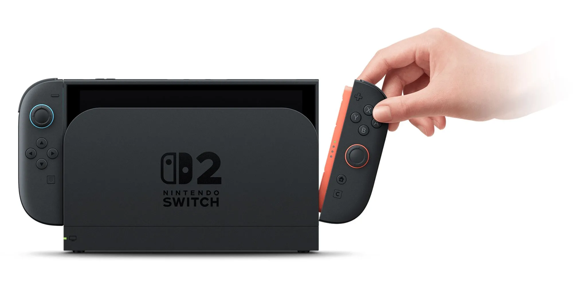 Hình ảnh render Nintendo Switch 2 với Joy-Con và dock sạc