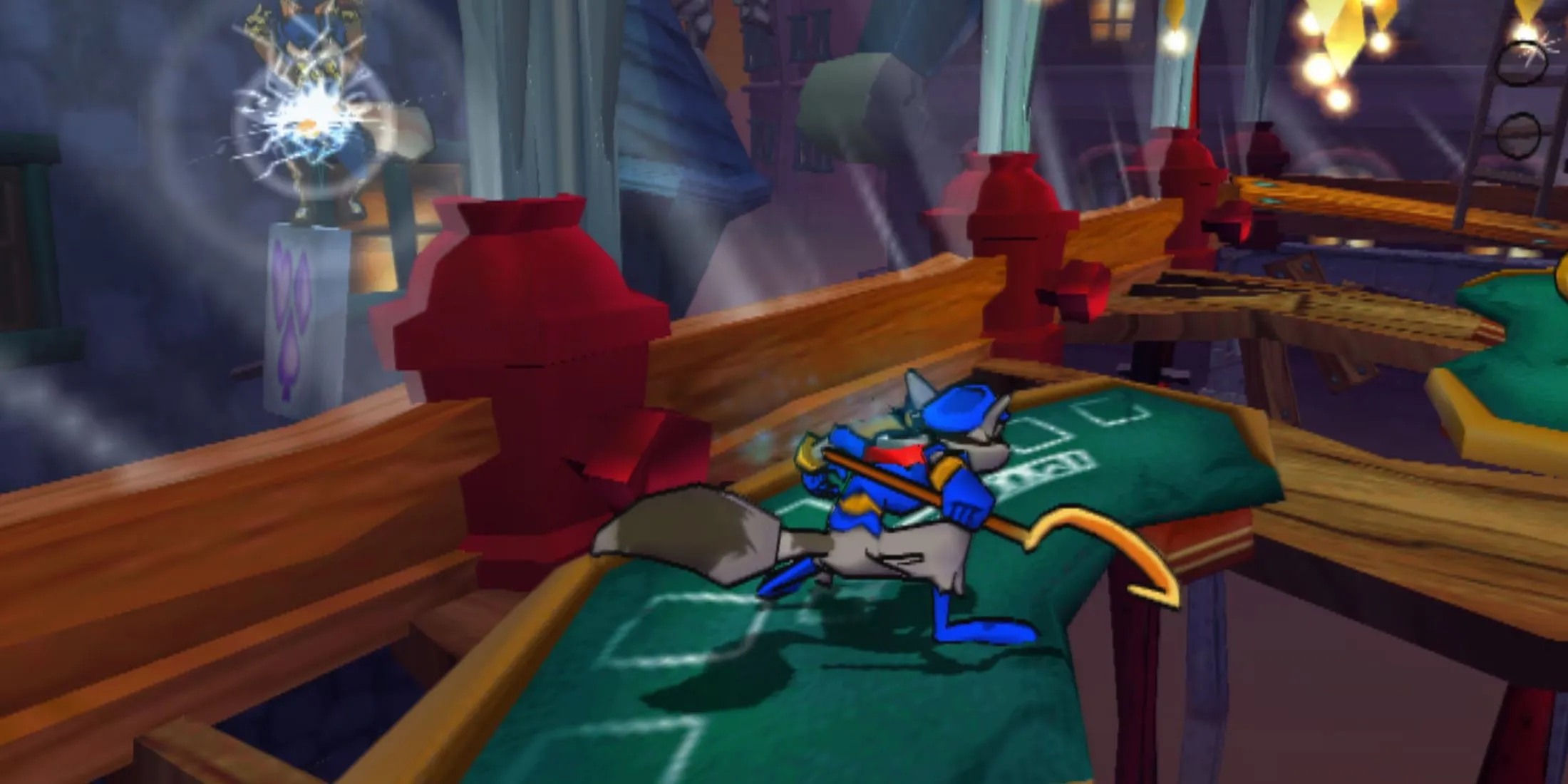 Hình ảnh Sly Cooper trong game Sly Cooper and the Thievius Raccoonus với đồ họa cel-shaded
