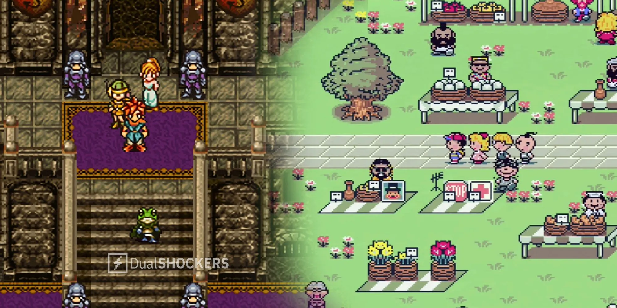 Hình ảnh tổng hợp gameplay của các game retro như Chrono Trigger và Earthbound