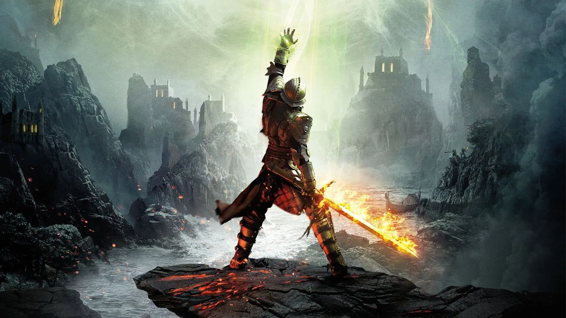 Hình nền game Dragon Age Inquisition với nhân vật chính và rồng