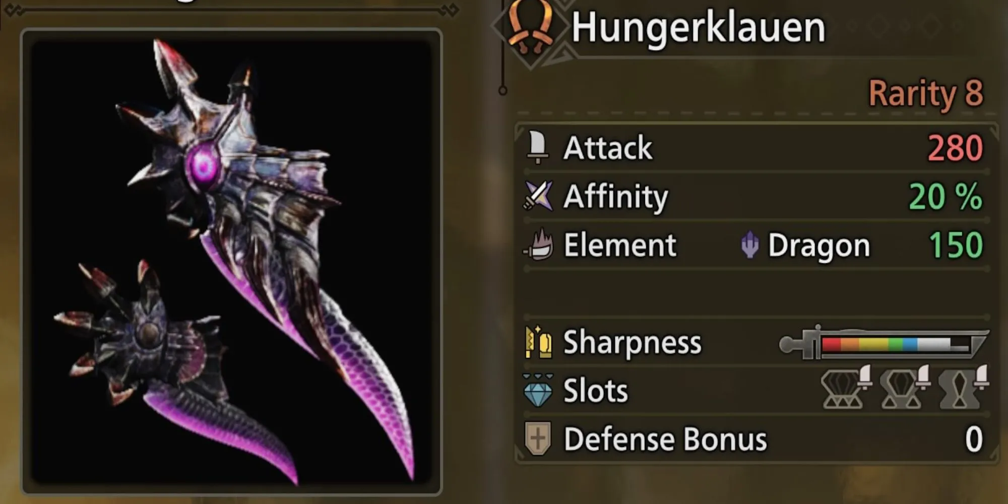 Hungerklauen - Song đao hệ rồng mạnh mẽ từ Gore Magala, sở hữu Affinity và Critical Element cao trong Monster Hunter Wilds
