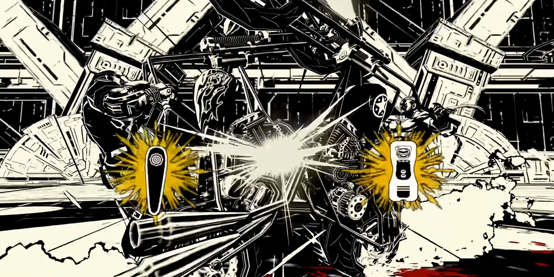 Jack đối đầu Kojack trên xe mô tô trong MadWorld với QTE đặc trưng