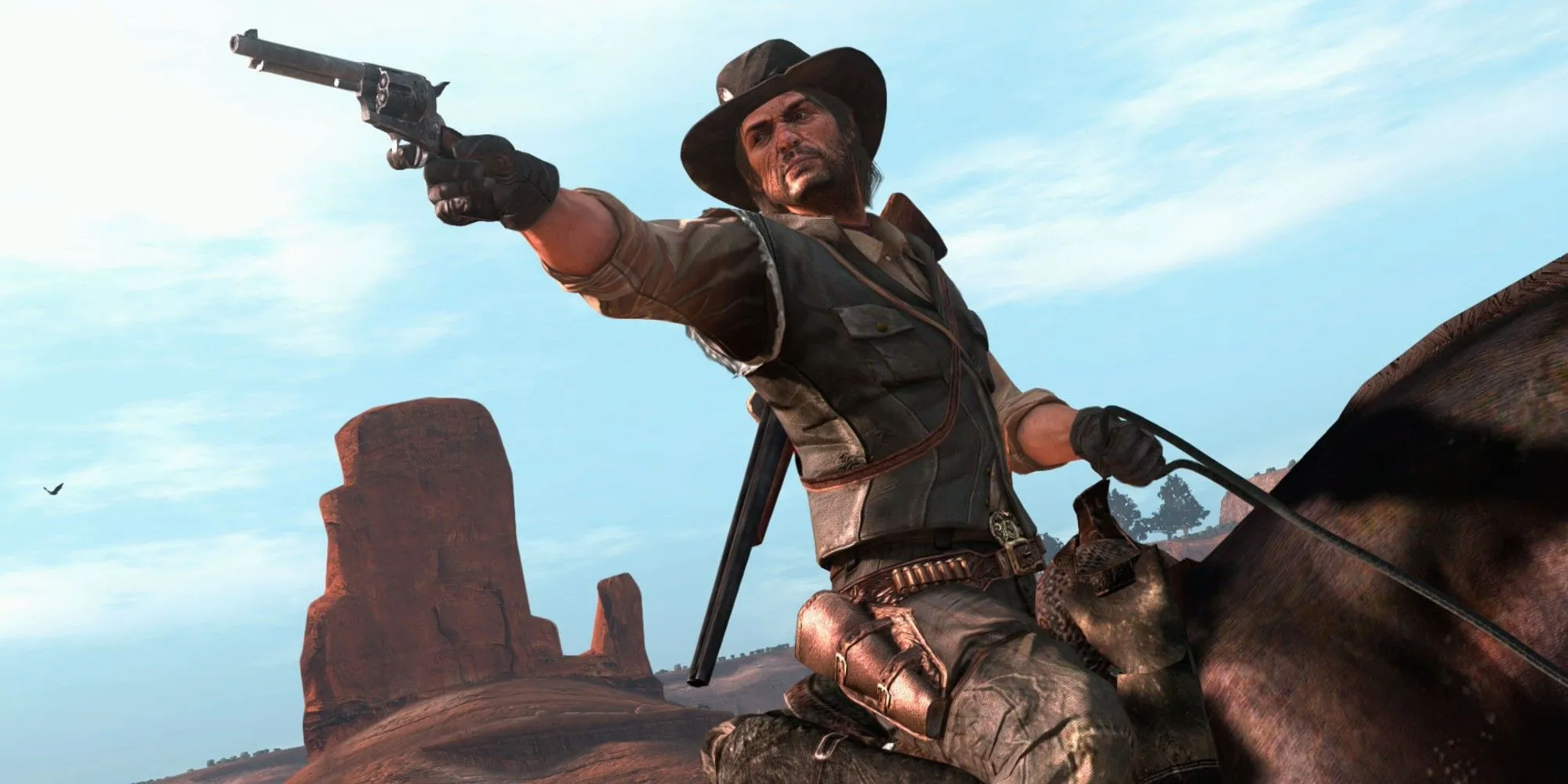 John Marston cưỡi ngựa trong bản port Red Dead Redemption trên Nintendo Switch