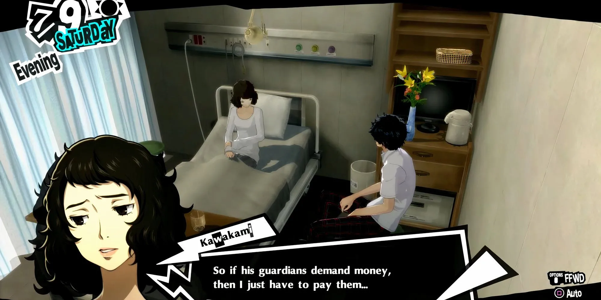 Joker đến thăm Kawakami trong bệnh viện ở Persona 5 Royal