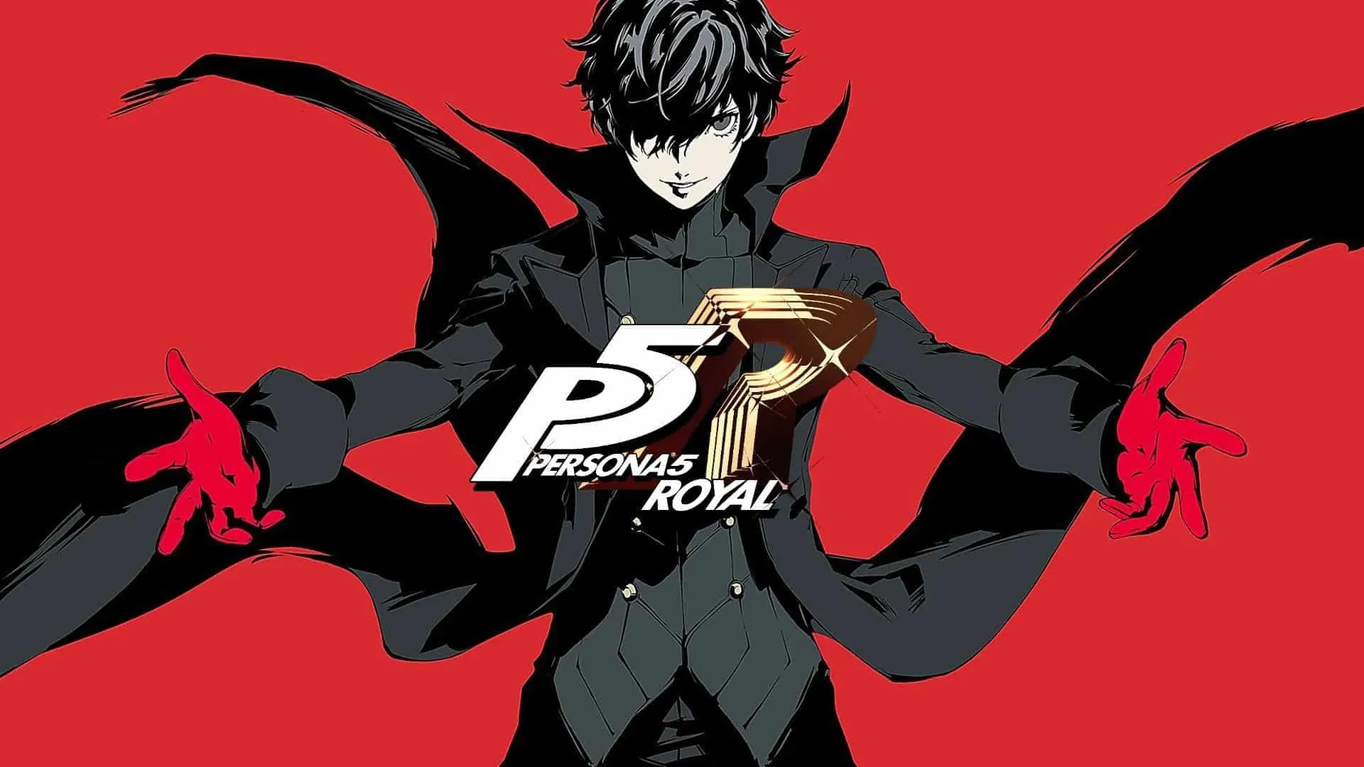 Joker nhân vật chính Persona 5 Royal dang tay trên nền đỏ đen ấn tượng