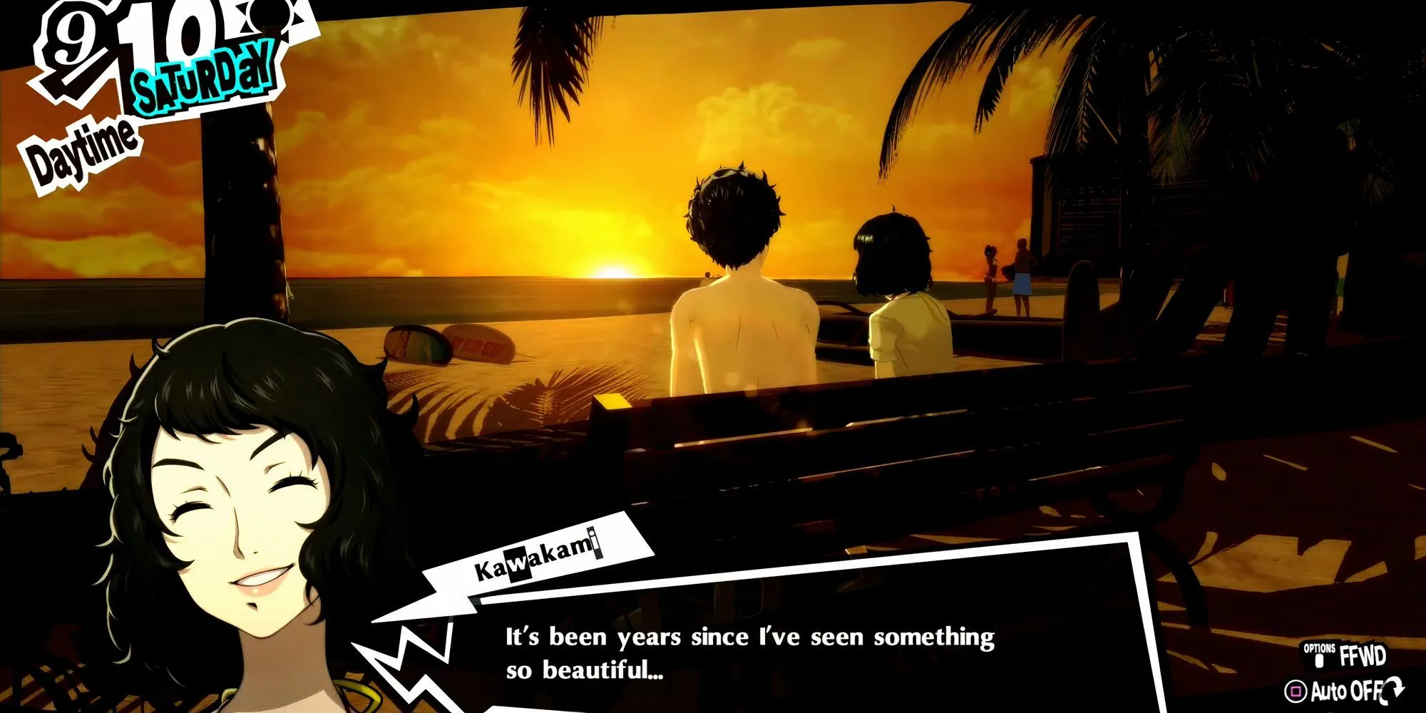Joker và Kawakami cùng nhau ở Hawaii trong Persona 5 Royal