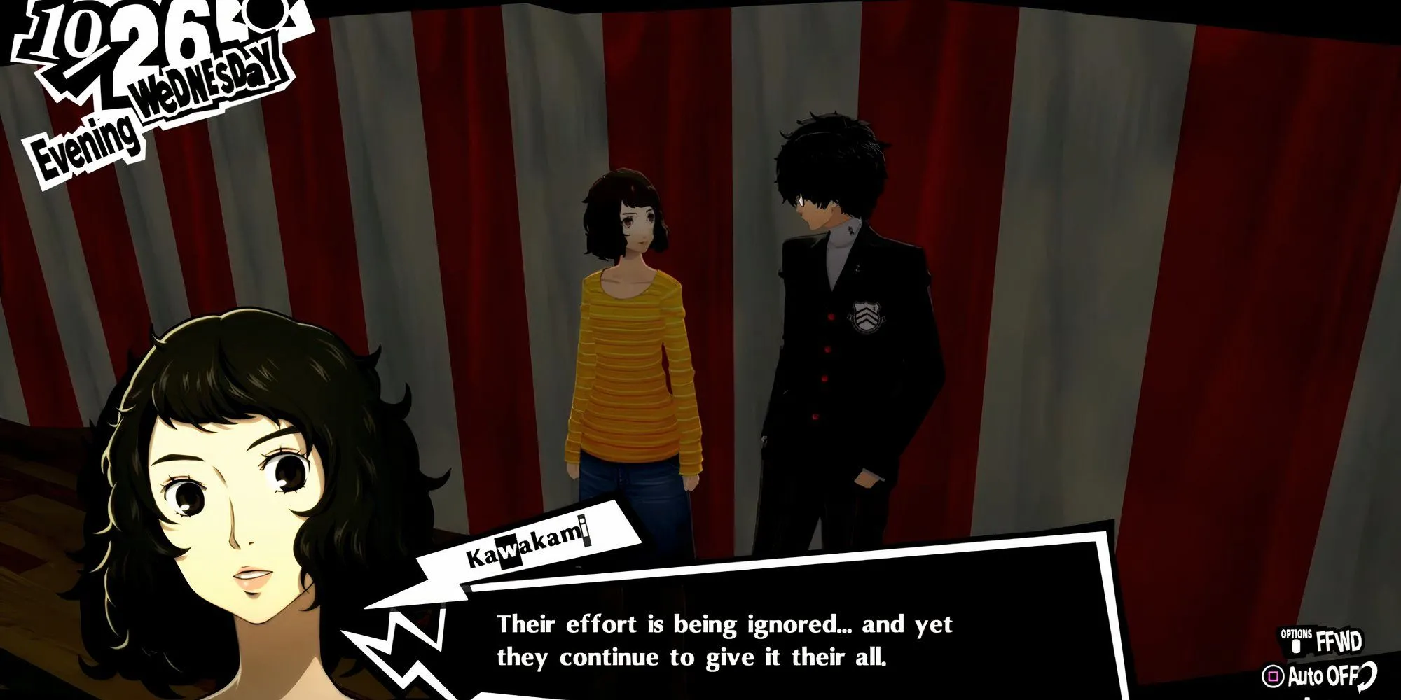 Joker và Kawakami cùng nhau tại Tiệc sau Lễ hội trường Shujin Academy trong Persona 5 Royal