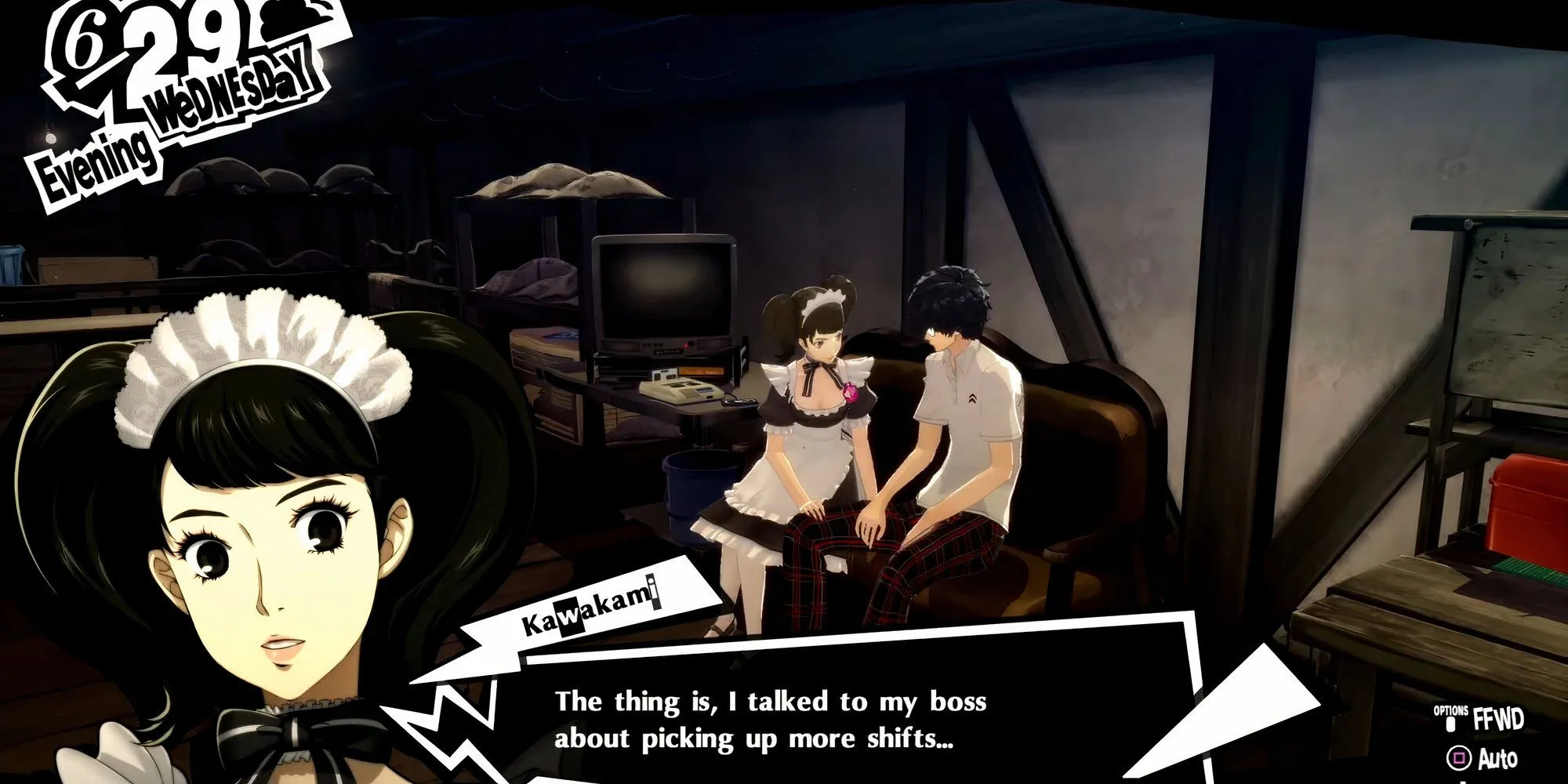 Joker và Kawakami ngồi cùng nhau trong Persona 5 Royal