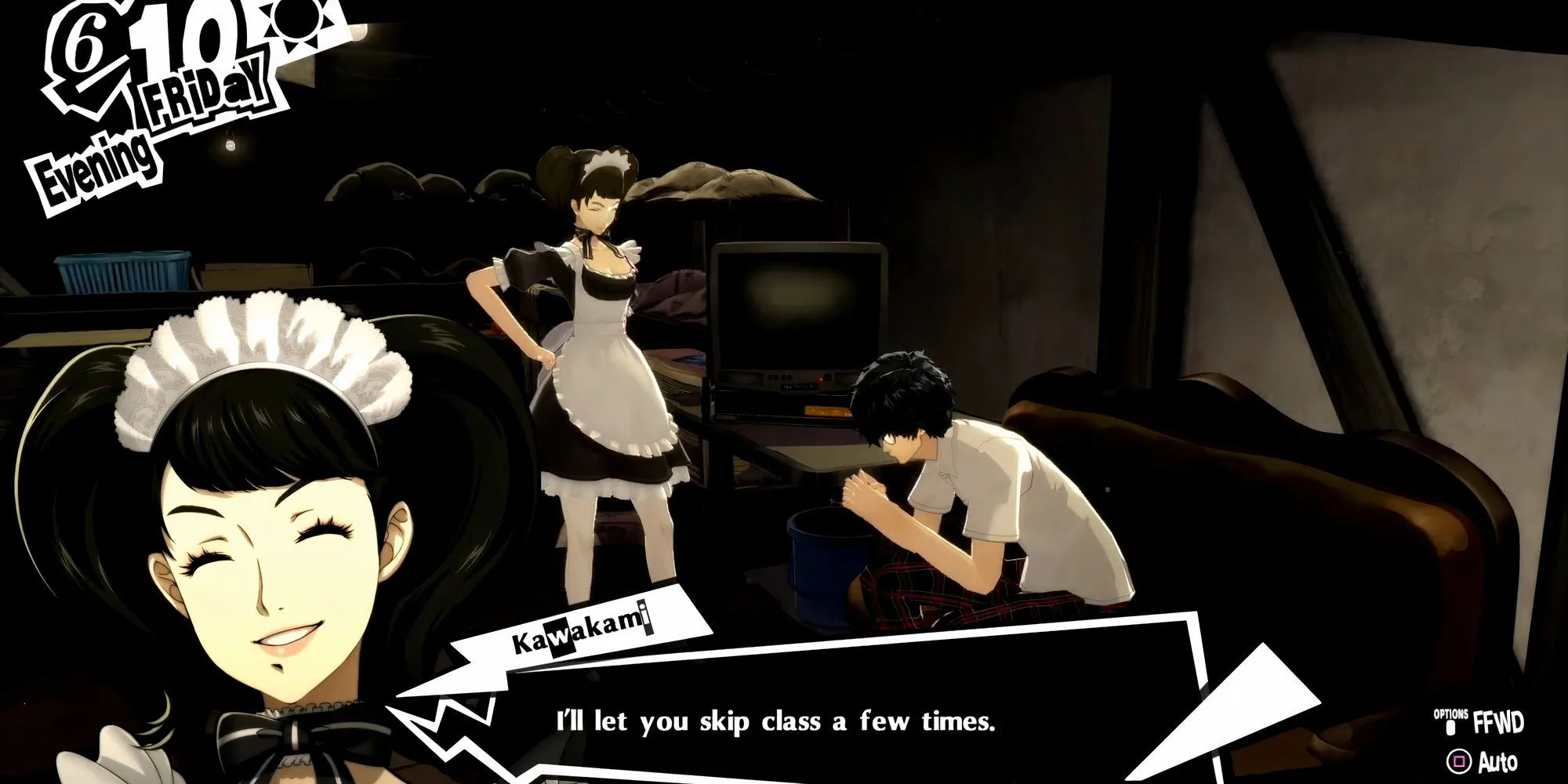 Kawakami và Joker lần đầu gặp gỡ tại quán Leblanc trong Persona 5 Royal
