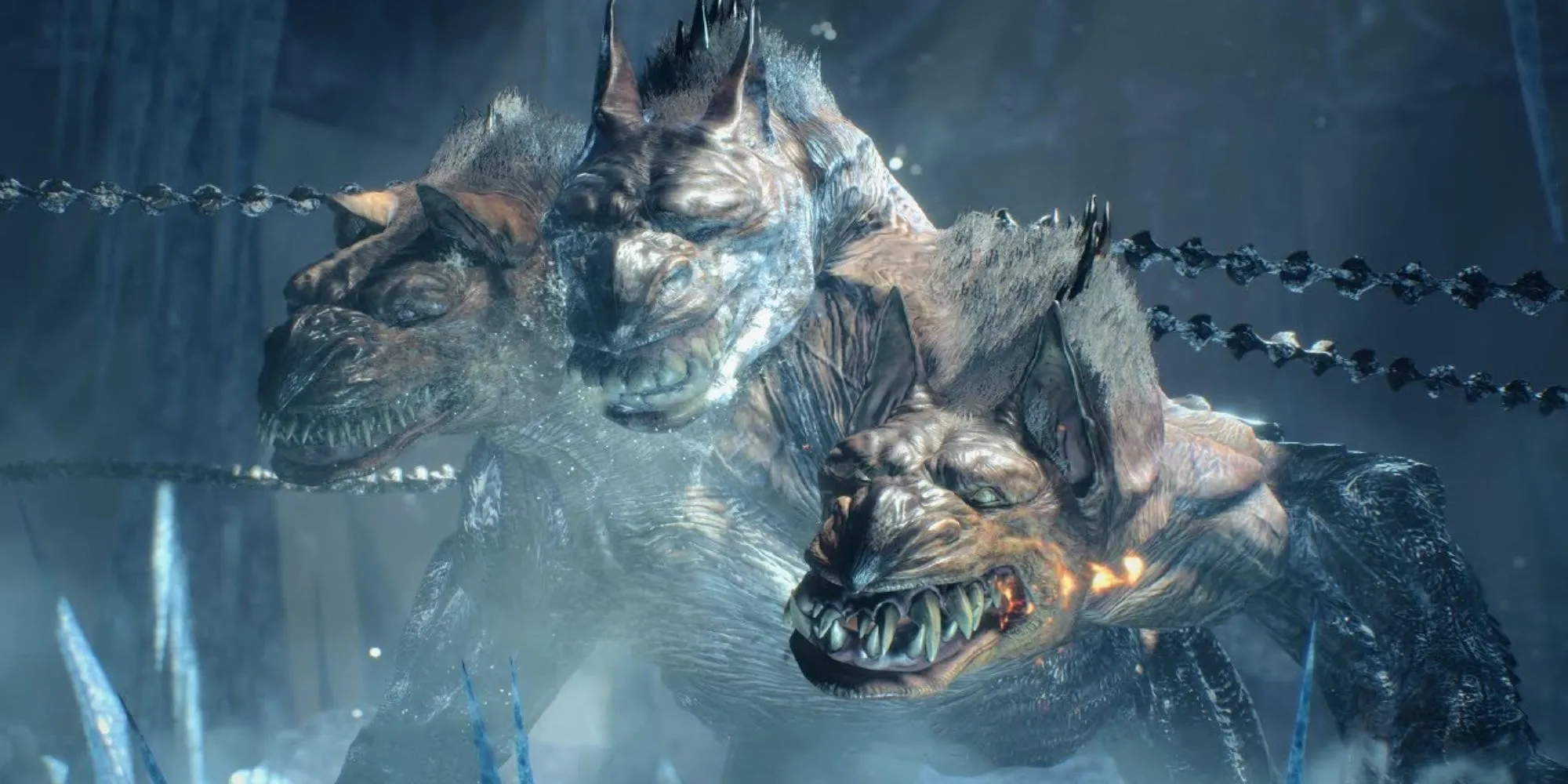 King Cerberus với ba đầu nguyên tố trong Devil May Cry 5