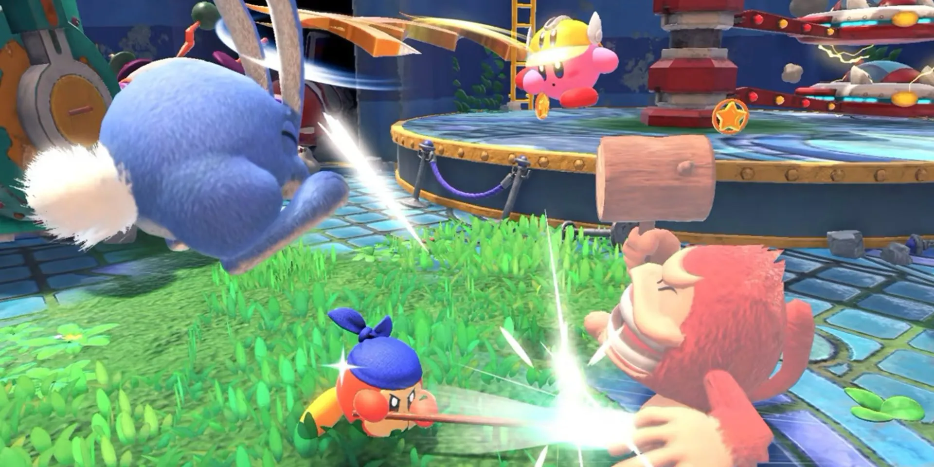 Kirby và Bandanna Waddle Dee trong Kirby and the Forgotten Land, game platformer co-op đáng yêu
