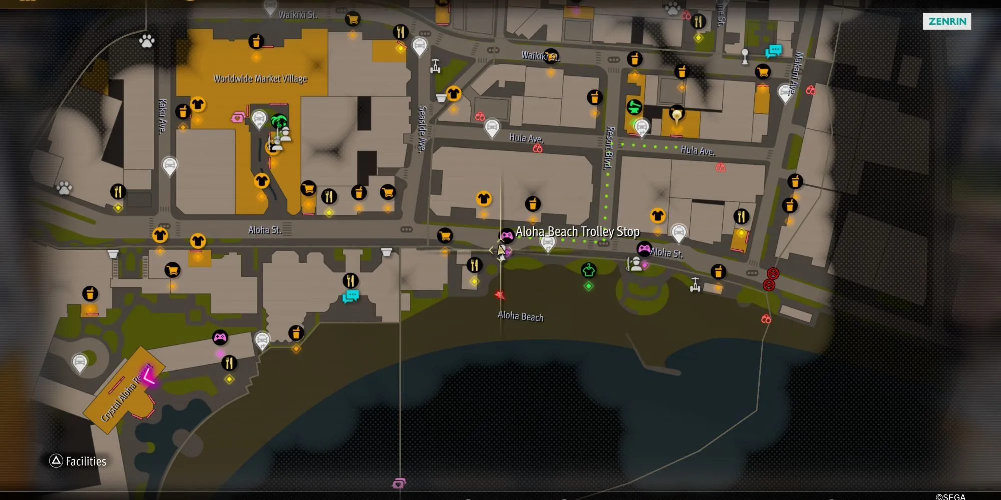 Kuroki, người hướng dẫn minigame Sicko Snap, tại trạm xe điện Aloha Beach trong Like a Dragon: Pirate Yakuza.