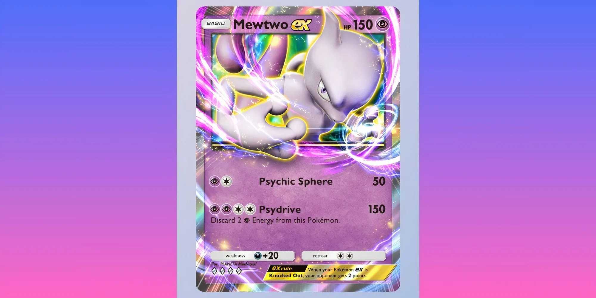 Lá bài Mewtwo EX hệ Tâm Linh trong Pokemon TCG Pocket với chiêu Psydrive