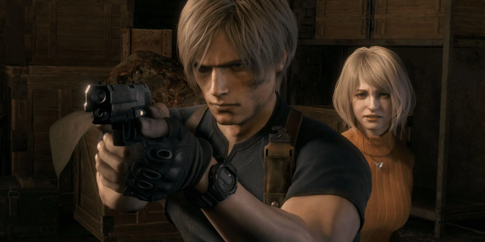 Leon S. Kennedy và Ashley Graham trong khung cảnh căng thẳng của Resident Evil 4 Remake