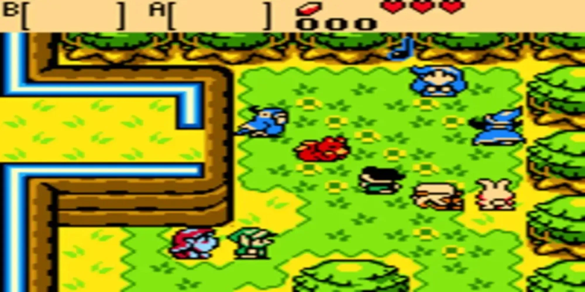 Link đứng giữa hai cổng dịch chuyển thời gian trong game The Legend of Zelda Oracle of Ages trên Game Boy Color