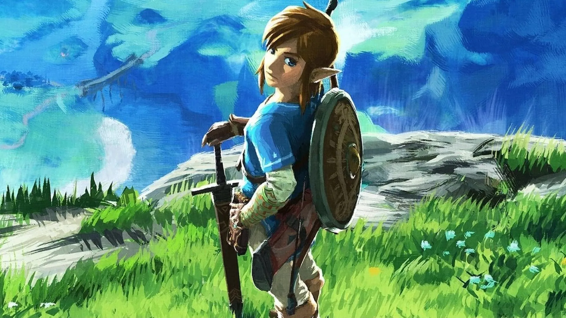 Link nhìn ra vùng đất Hyrule trong The Legend of Zelda: Breath of the Wild - siêu phẩm có thể có bản nâng cấp cho Switch 2