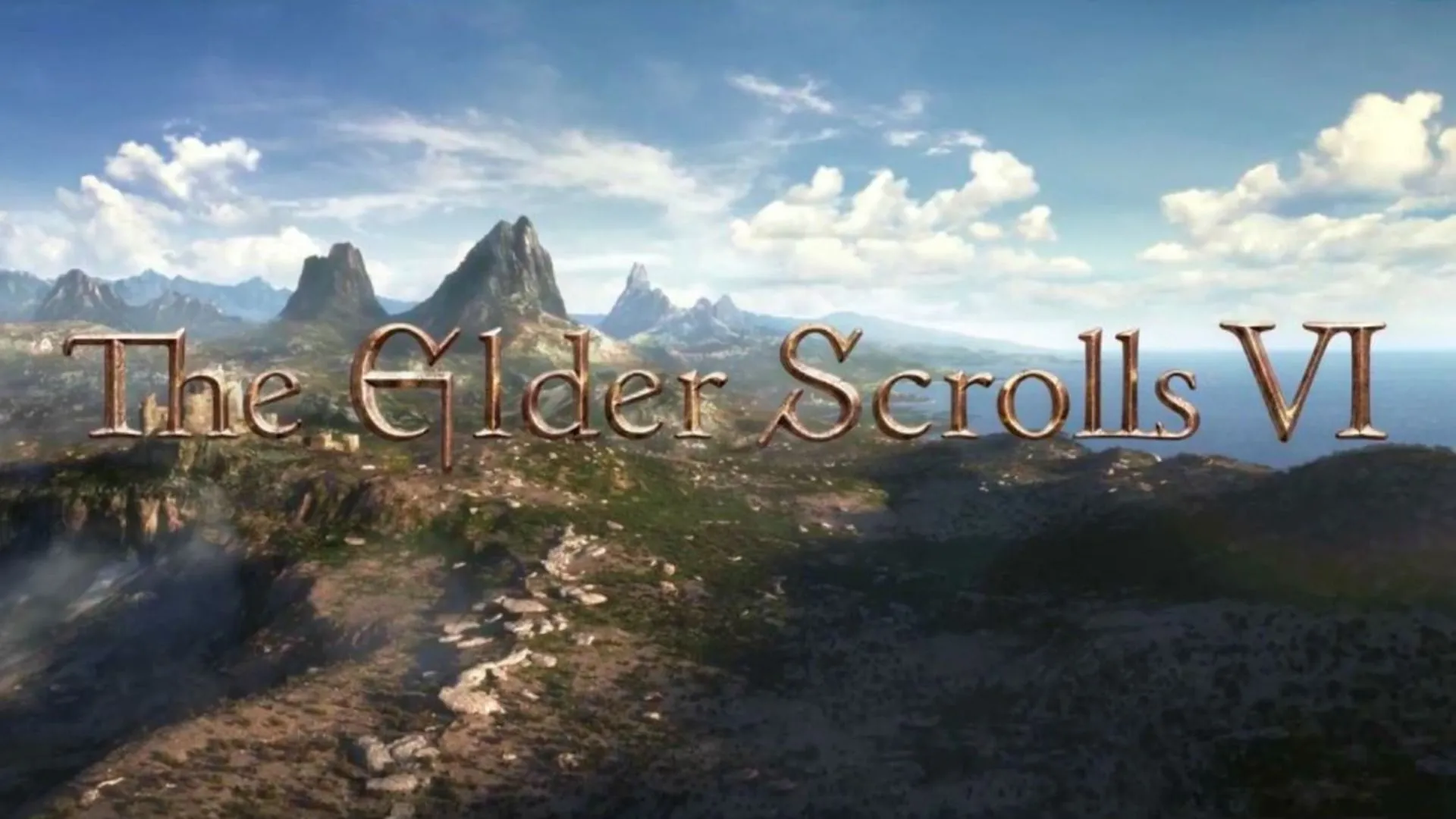 Logo chính thức của The Elder Scrolls VI trên nền phong cảnh núi non hùng vĩ