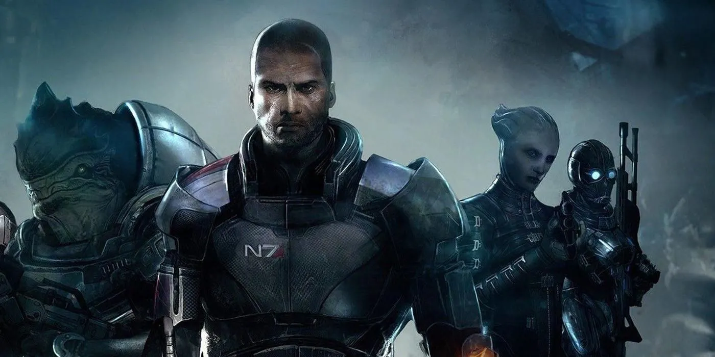 Logo N7 và tàu Normandy SR2 trong Mass Effect, đại diện cho mâu thuẫn đội ngũ tại BioWare