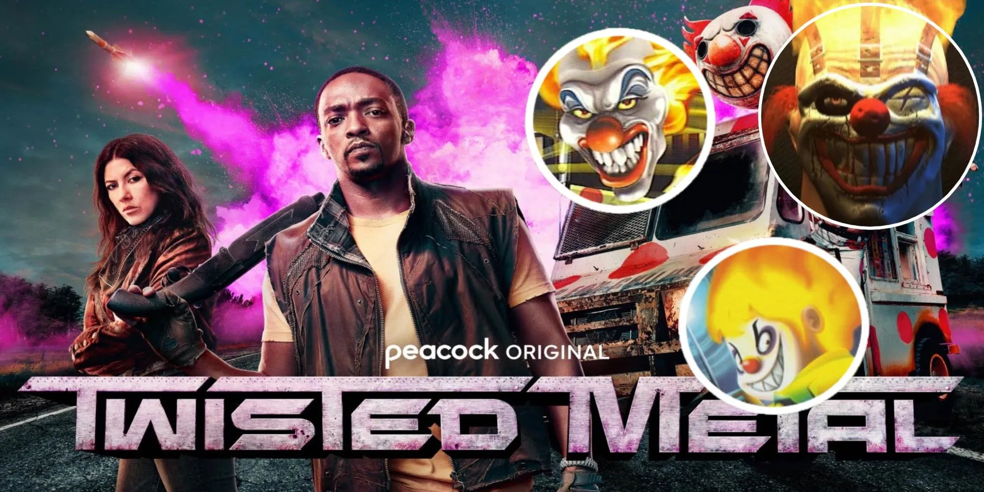 Logo series Twisted Metal cùng hình ảnh gã hề Sweet Tooth từ các phiên bản game