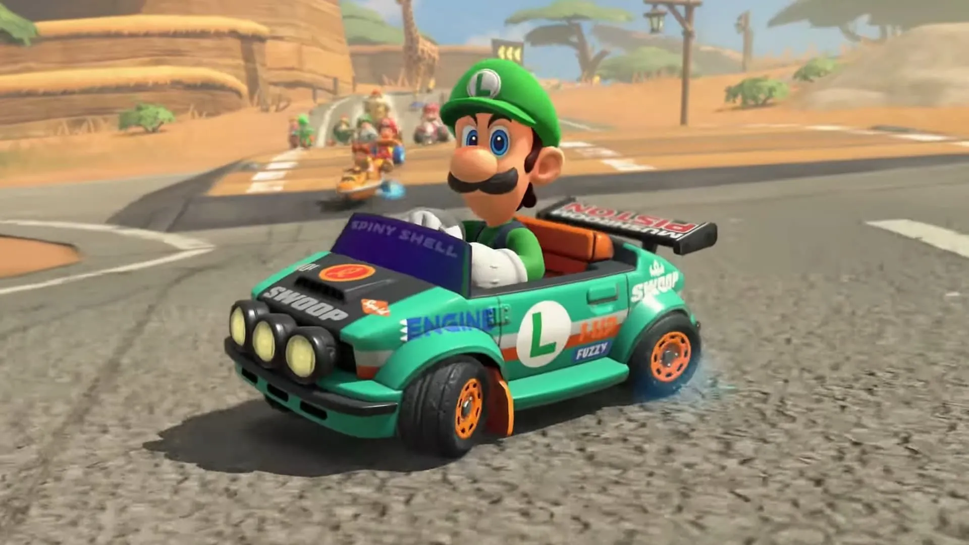 Luigi đua xe trong một đường đua mới của Mario Kart World, minh họa cho game dự kiến trên Switch 2