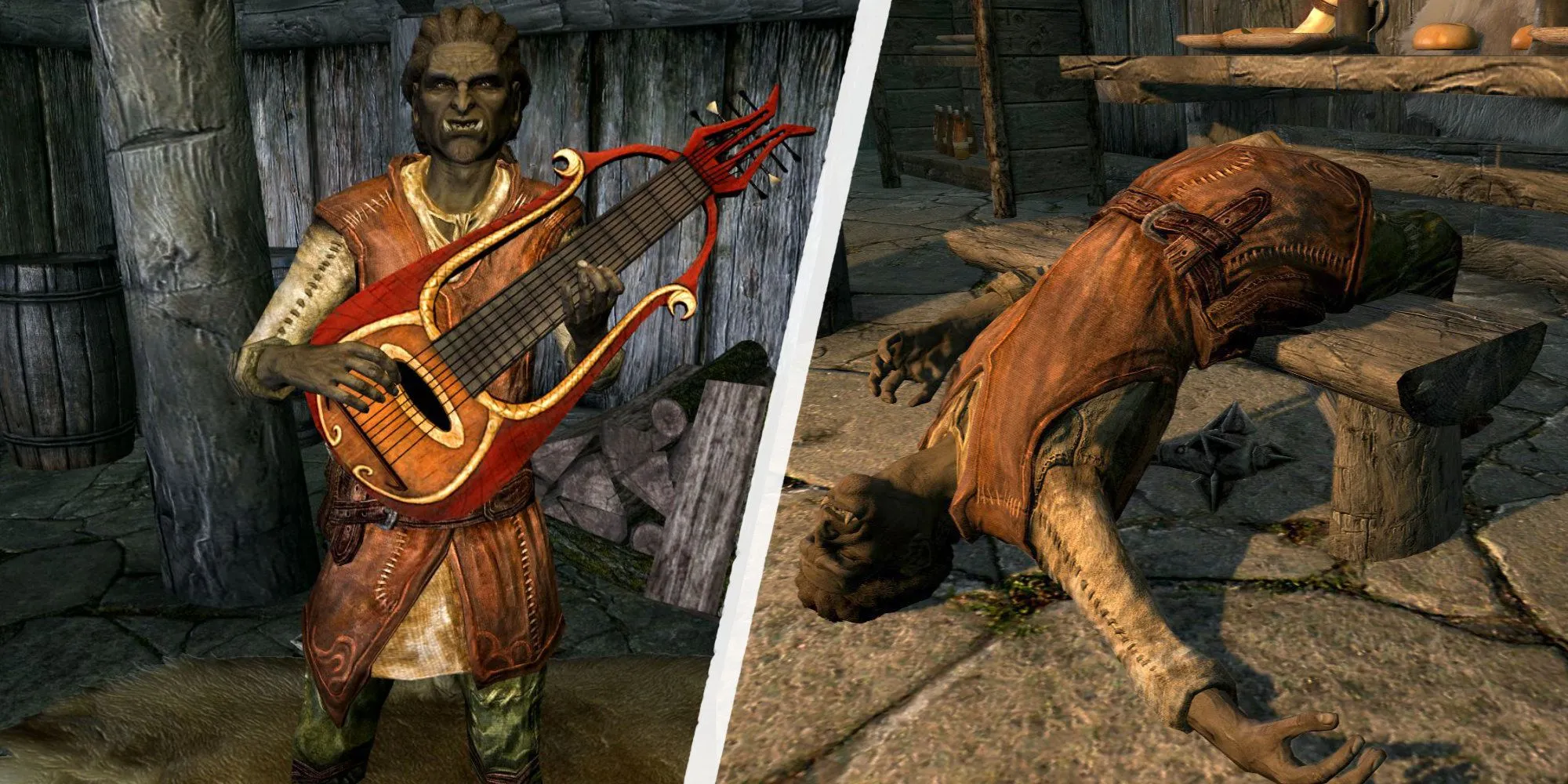Lurbuk gã hát rong trước và sau khi bị ám sát cho Dark Brotherhood trong Skyrim.