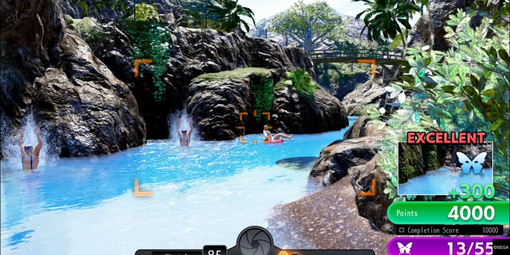 Majima cùng đồng đội trên chiếc bè vượt sông lười tại Crystal Papillon Island, tìm kiếm các Sicko ẩn nấp.