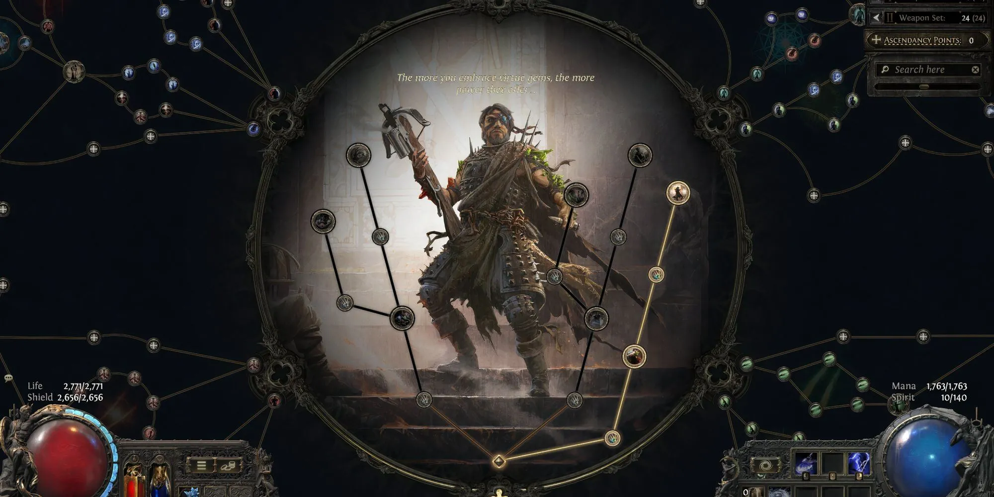 Màn hình lựa chọn lớp Chuyển hóa (Ascension) cho nhân vật Mercenary PoE2