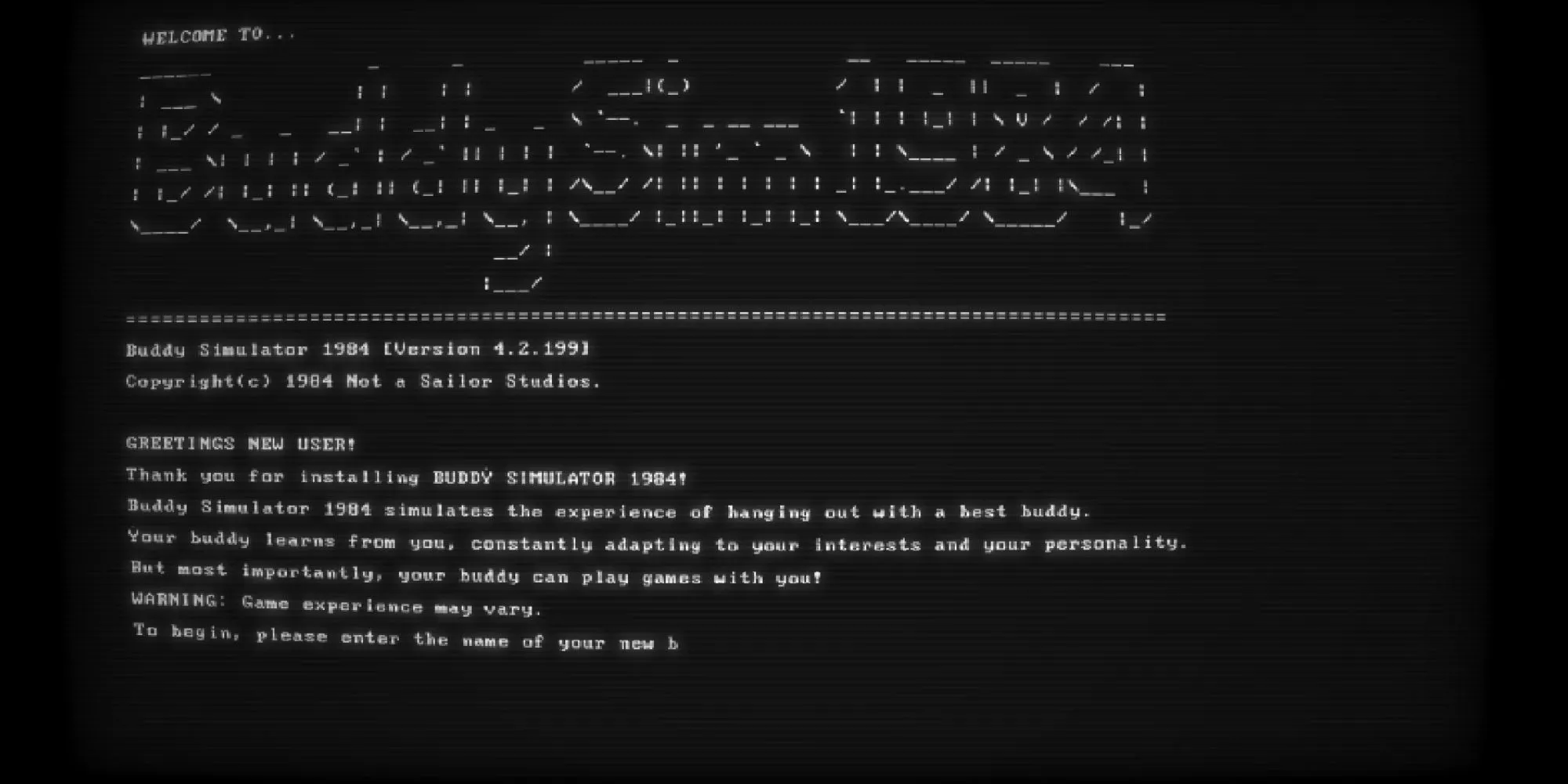Màn hình tiêu đề chính của game Buddy Simulator 1984