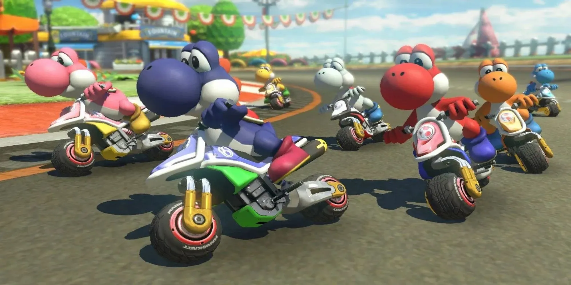 Mario và các nhân vật Nintendo drift trong Mario Kart 8 Deluxe