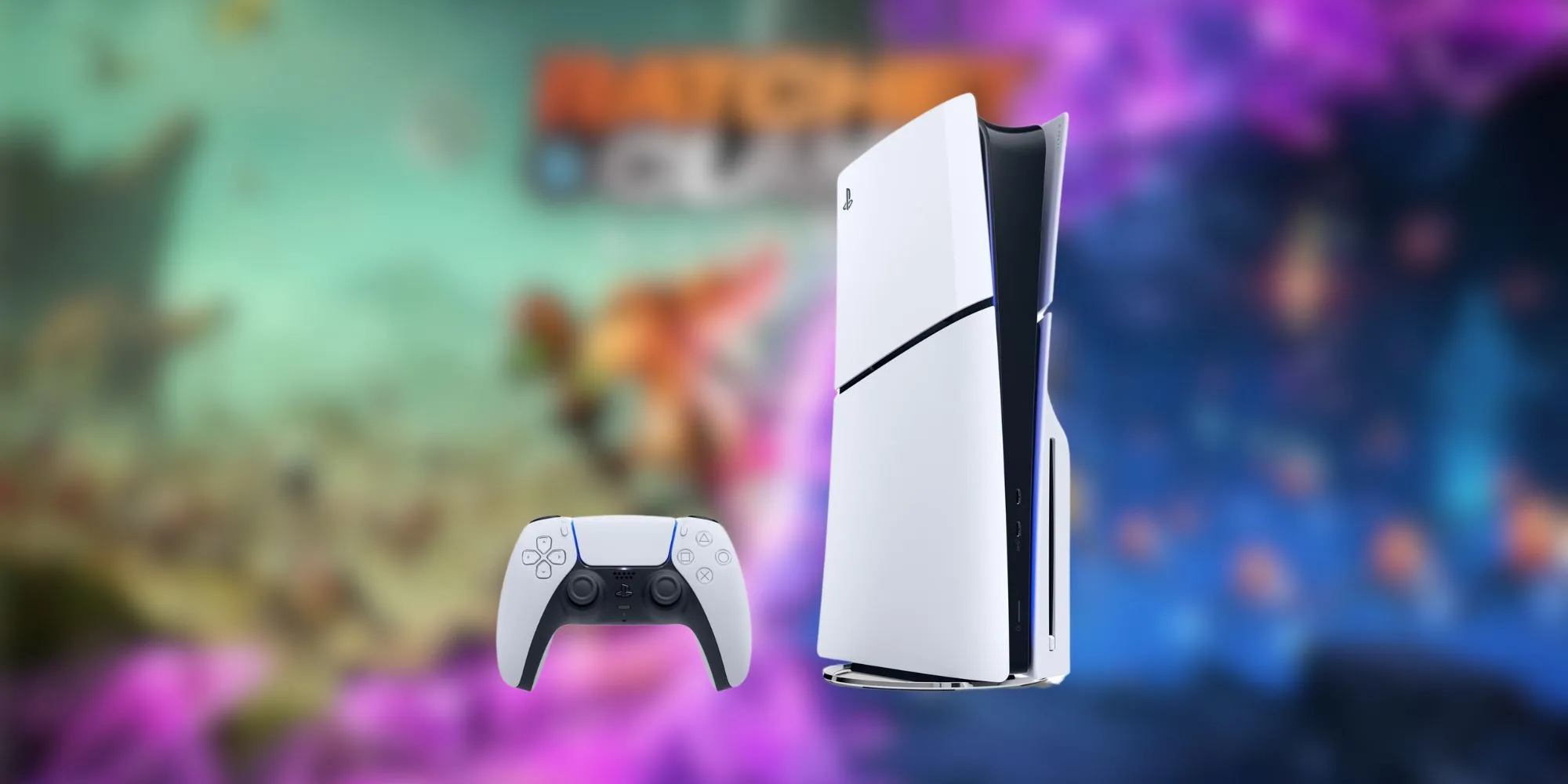 Máy chơi game PlayStation 5 phiên bản có ổ đĩa màu trắng đặt dọc cùng tay cầm DualSense