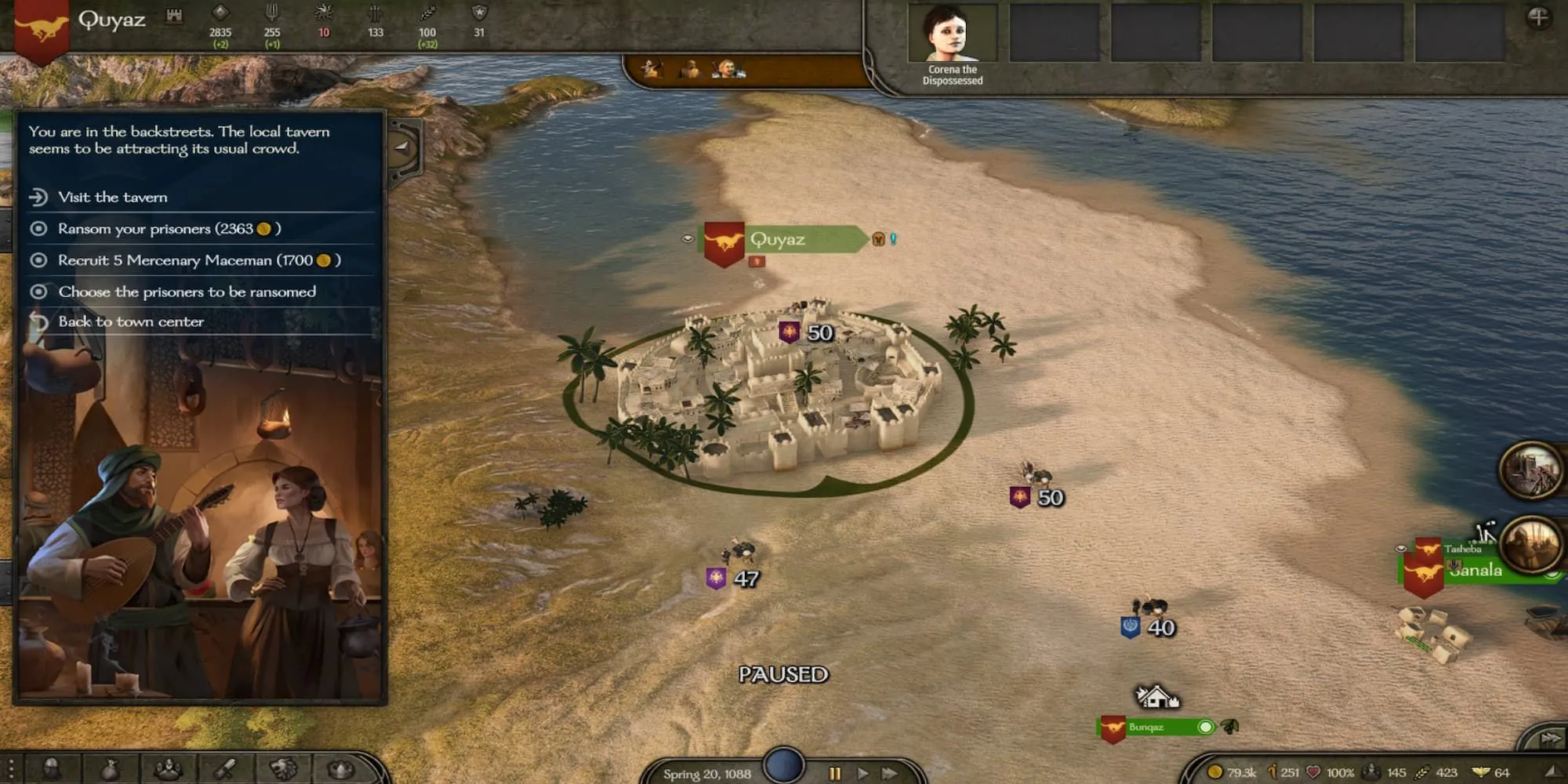 Menu quán rượu trong thành phố Quyaz của Mount and Blade II Bannerlord