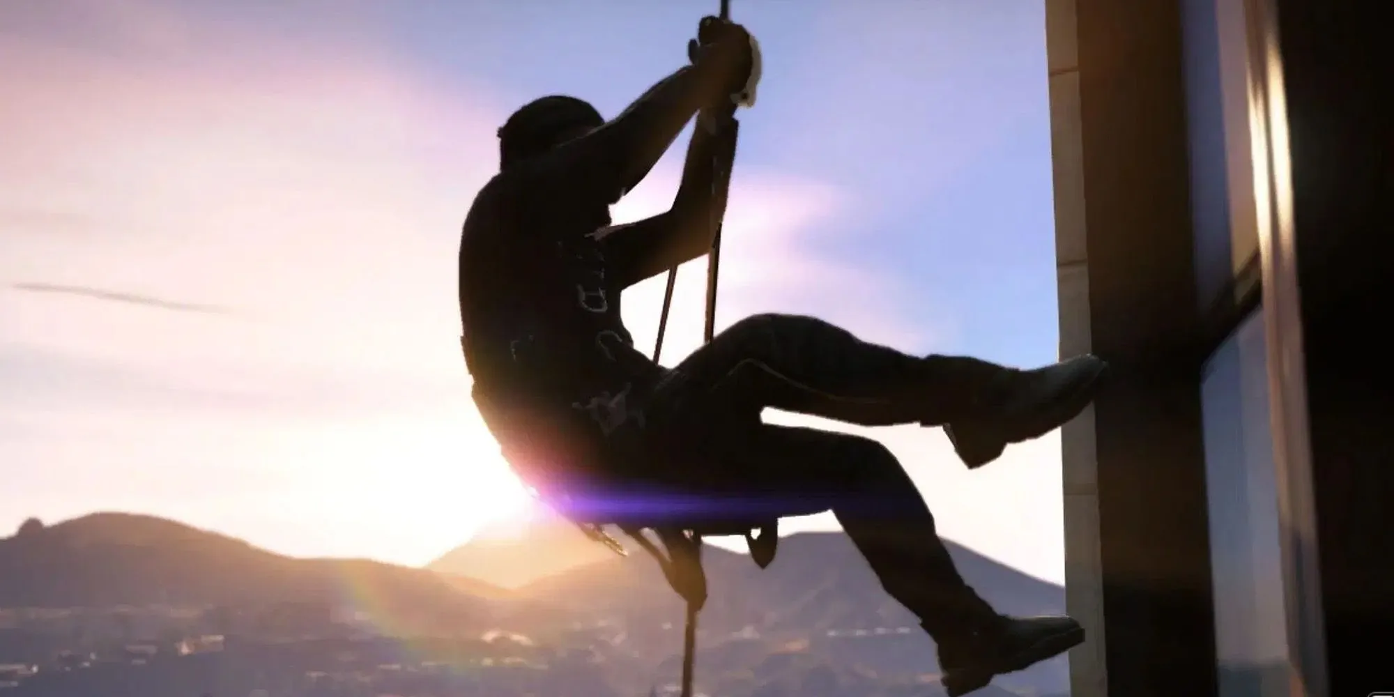 Michael đu dây xuống tòa nhà FIB trong nhiệm vụ Three's Company GTA 5