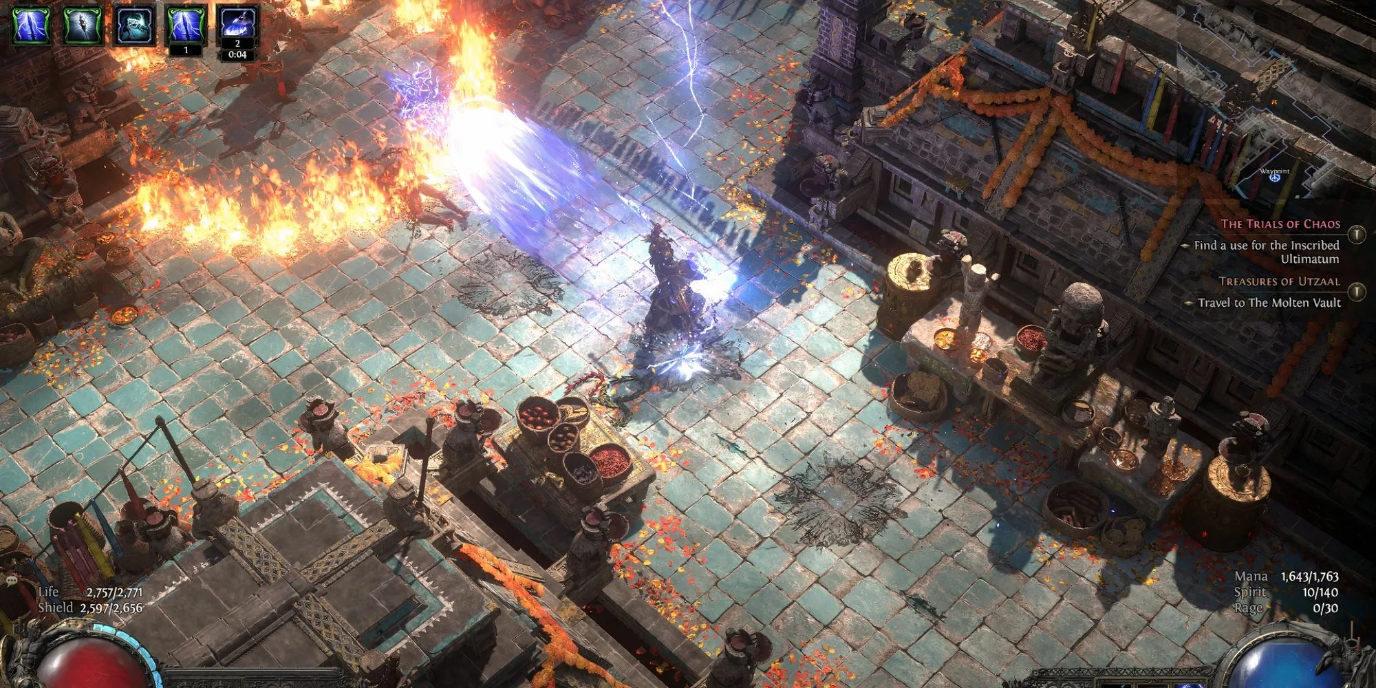 Minh họa hiệu ứng kỹ năng Charged Staff của Mercenary trong Path of Exile 2